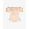 Whistles Womens Cream Julia Bardot Frill-sleeve Satin Top In Cream