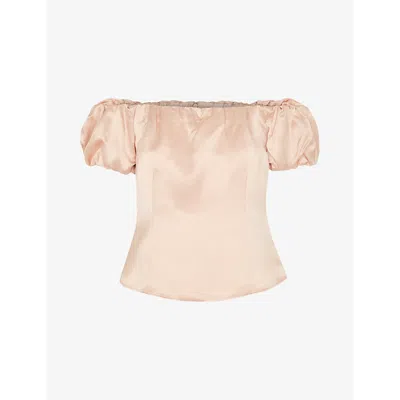 Whistles Womens Cream Julia Bardot Frill-sleeve Satin Top