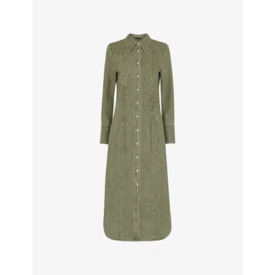 Whistles Womens Limited Edition Hudson Lace Detail Cotton Midi Dress Khaki