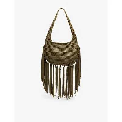 Whistles Womens Khaki/olive Adaline Fringed Crochet Shoulder Bag In Red
