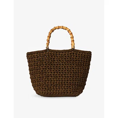 Whistles Womens Khaki/olive Bamboo-handle Crochet Bag In Brown