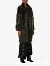 Whistles Cosma Reversible Contrast-panel Shearling Coat In Khaki/olive