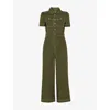 Whistles Omens  Della Button-up Short-sleeve Cotton Jumpsuit In Khaki/olive