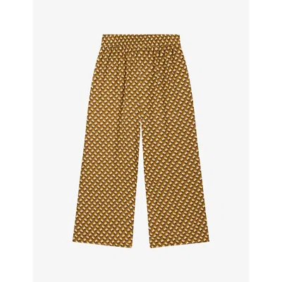 Whistles Womens Khaki/olive Ikat-spot Elasticated-waist Cropped Woven Trousers In Brown