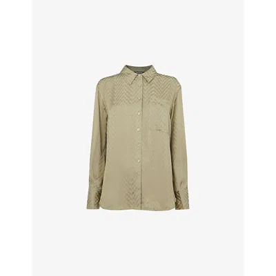 Whistles Omens  Jacquard Zig-zag Print Satin Shirt In Khaki/olive