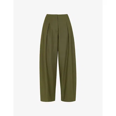 Whistles Womens Pleated Barrel-leg Woven Trousers Khaki/olive In Green
