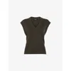 Whistles Womens Sleeveless V-neck Wool Tank Khaki/olive Xs In Brown