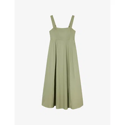 Whistles Womens Khaki/olive Strappy Square-neck Cotton Midi Dress In Green