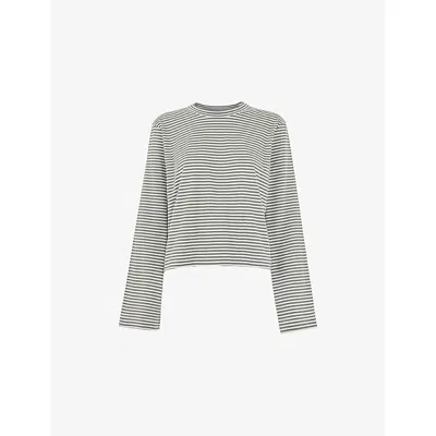 Whistles Omens  Stripe Cropped Long-sleeve Cotton-jersey T-shirt In Khaki/olive