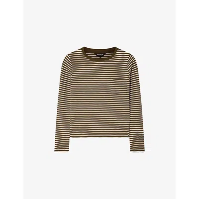 Whistles Omens  Stripe-print Chest-pocket Cotton-jersey Top In Brown