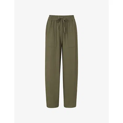 Whistles Womens Khaki/olive Tie-waist Straight-leg Woven Trousers In Brown