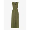 Whistles Womens V-neck Belted-waist Linen Jumpsuit Khaki/olive