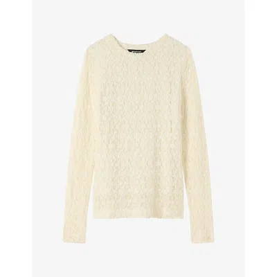 Whistles Womens Lace Long-sleeve Stretch-jersey Top Ivory