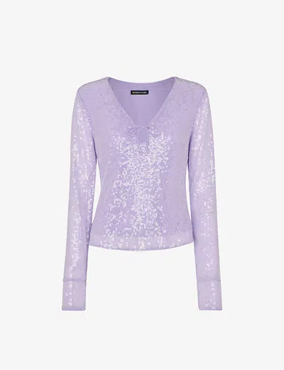 Whistles Womens Lilac Nola Tie-front Sequin-embellished Top