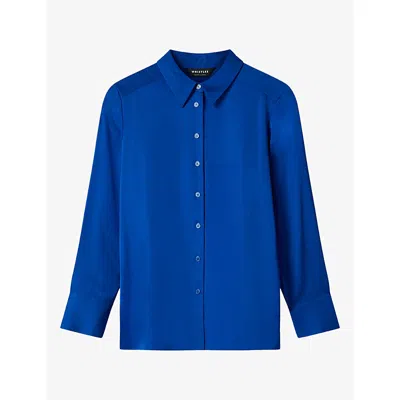 Whistles Womens Long-sleeved Collared Satin Shirt Blue