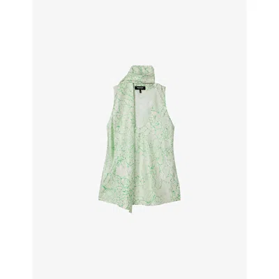 Whistles Omens  Abstract-print Scarf Silk Top In Green