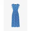 Whistles Womens Brushed-stroke Shirred-panel Woven Midi Dress Multi-coloured In Brown