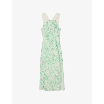 Whistles Omens  Buckle-strap Abstract-print Woven Midi Dress In Green