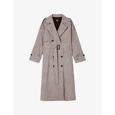 Whistles Womens Multi-coloured Checked Belted-waist Stretch-woven Trench Coat In Gray