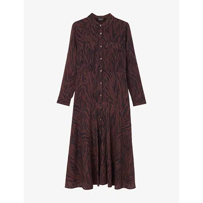 Whistles Zebra Print Collared Shirt Dress In Brown