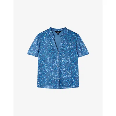 Whistles Omens  Ditsy Floral-print V-neck Woven Blouse In Blue