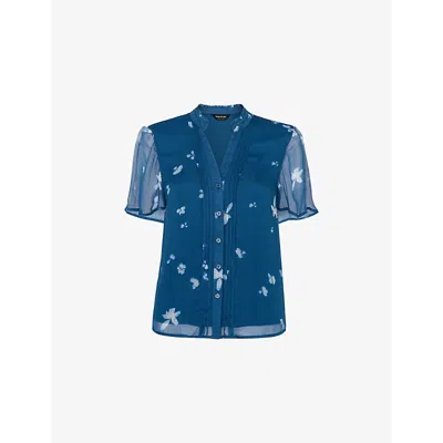 WHISTLES WOMENS MULTI-COLOURED FLORAL-PRINT FRILL-COLLAR WOVEN BLOUSE