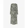 Whistles Omens  Graphic-print Ruched-side Woven Midi Dress In Multi-coloured