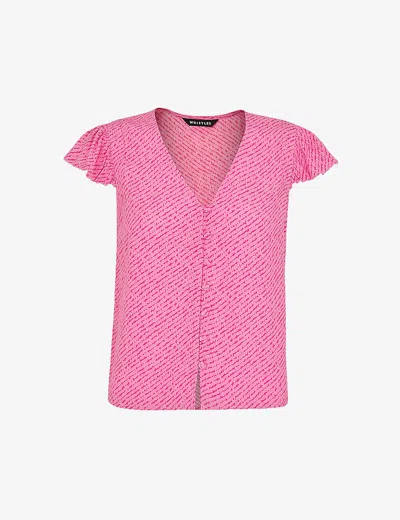 Whistles Womens Multi-coloured Graphic-print Ruffled-sleeve Woven Top