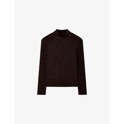 Whistles Womens Multi-coloured Leopard-print High-neck Stretch-cotton Top In Black