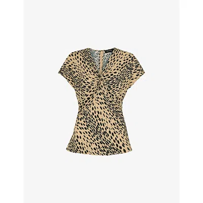 Whistles Womens Leopard-print V-neck Woven Top Multi-coloured