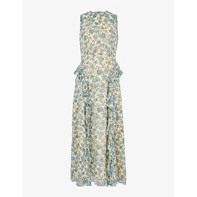 Whistles Womens Multi-coloured Nellie Floral-print Woven Midi Dress
