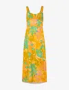 Whistles Womens Multi-coloured Palm Floral-print Sweetheart-neckline Woven Midi Dress In Multi-coloured