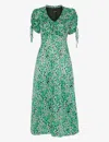 Whistles Womens Multi-coloured Pansy Meadow Floral-print Ruched-sleeve Satin Midi Dress In Multi-coloured