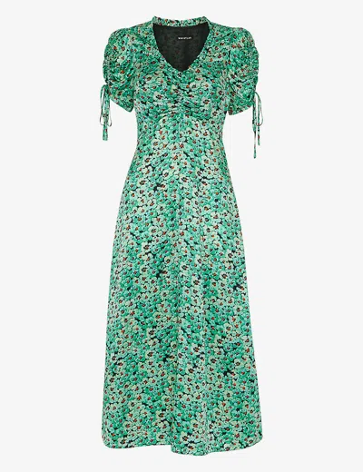 Whistles Womens Multi-coloured Pansy Meadow Floral-print Ruched-sleeve Satin Midi Dress