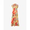 Whistles Womens Multi-coloured Photographic Flower-print Stretch-woven Midi Dress In Multi