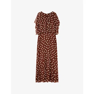 Whistles Womens Multi-coloured Polka-dot Cinched-waist Woven Midi Dress In Brown