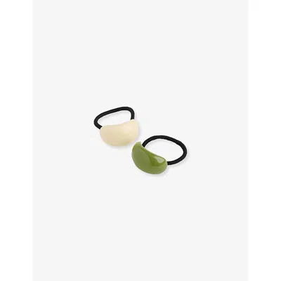 Whistles Womens Resin-embellished Set Of Two Woven Hair Ties Multi-coloured