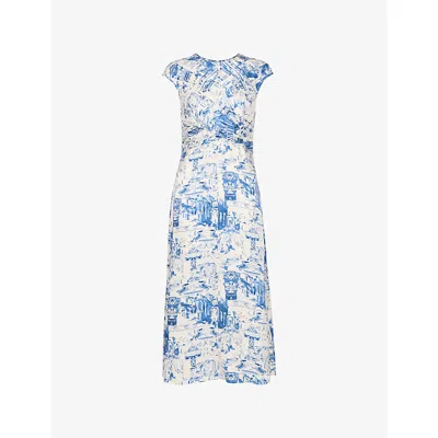 Whistles Omens  Rome-print Twist-neck Woven Midi Dress