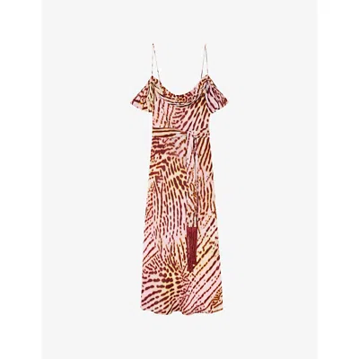 Whistles Womens Multi-coloured Scarf Orchid-print Woven Midi Dress