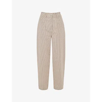Whistles Womens Multi-coloured Tessa Stripe-pattern Mid-rise Straight-leg Cotton-blend Trousers
