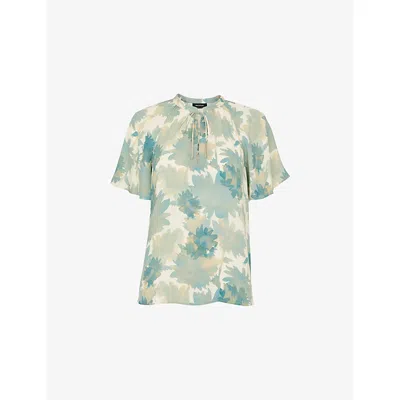 Whistles Womens Multi-coloured Tie-neck Floral-print Woven Blouse