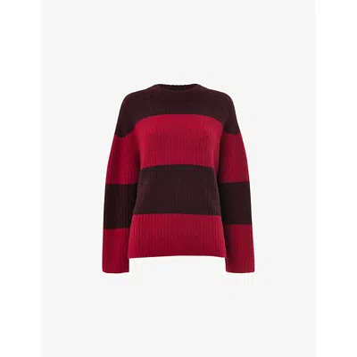Whistles Womens Multi-coloured Wide Stripe Wool-blend Knitted Jumper In Burgundy