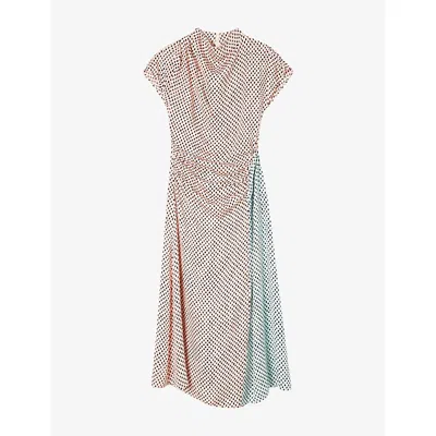 Whistles Womens Multi-coloured Cowl-neck Graphic-print Woven Midi Dress In Gray