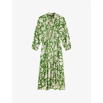 Whistles Womens Multi-coloured Floral Long-sleeved Woven Shirt Dress In Green