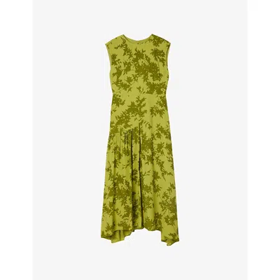 Whistles Womens Multi-coloured Floral-print Asymmetric-hem Woven Midi Dress In Green