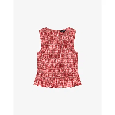 Whistles Womens Multi-coloured Gingham-print Shirred Woven Top In Blue