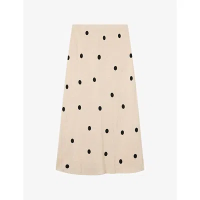 Whistles Womens Multi-coloured Polka-dot Jacquard Satin Midi Skirt In Neutral