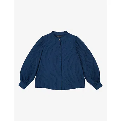 Whistles Womens Navy Animal-textured Stand-collar Woven Shirt In Blue