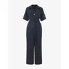 Whistles Womens Navy Button-front Wide-leg Woven Jumpsuit In Blue