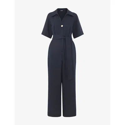 Whistles Womens Navy Button-front Wide-leg Woven Jumpsuit In Blue
